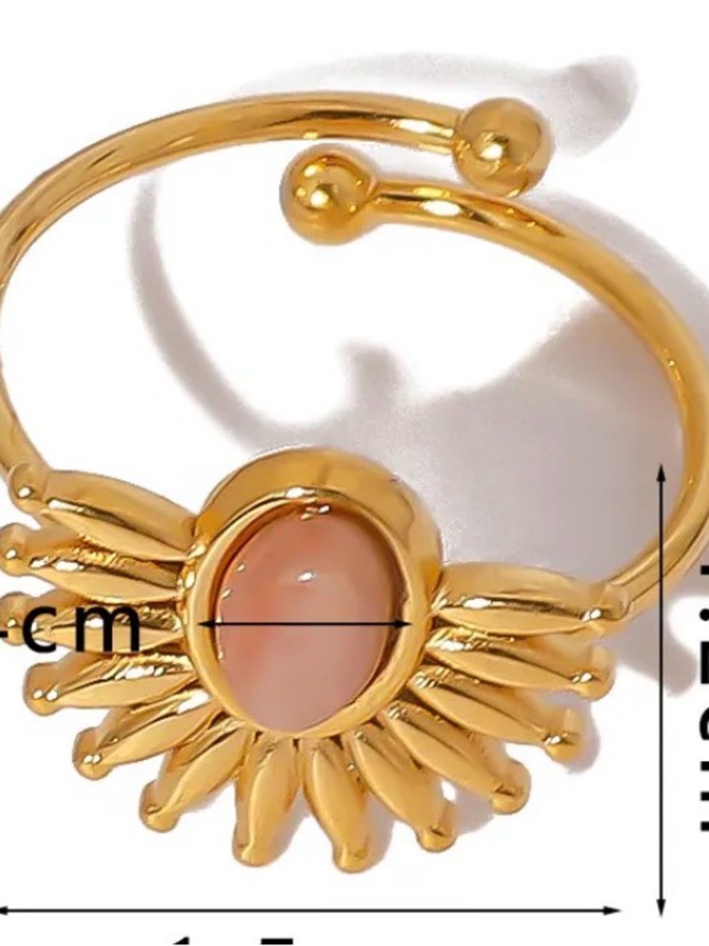 18k Gold plated Sunburst Pink Stone adjustable ring for Women Jewelry